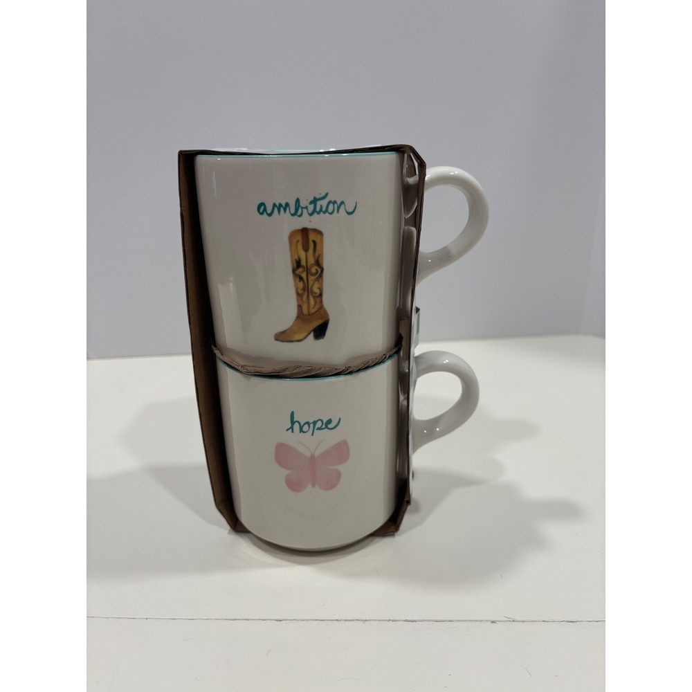 Dolly Parton Set of 2 Stoneware Sentiment Mugs 20 oz Ambition Hope New